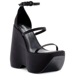 Versace 3 strap wedge in black